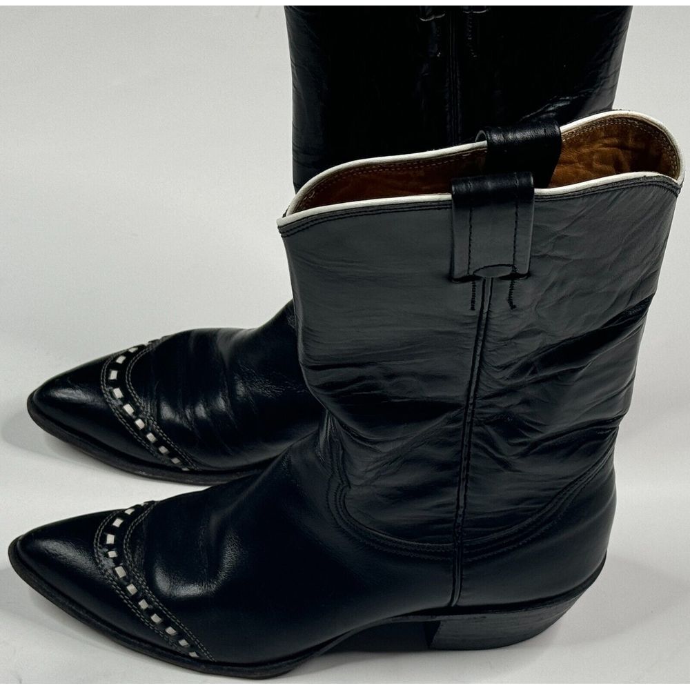 Nocona Boot Women's Vintage Black & White Leather Cowboy Boots Size 5 1/2C‎